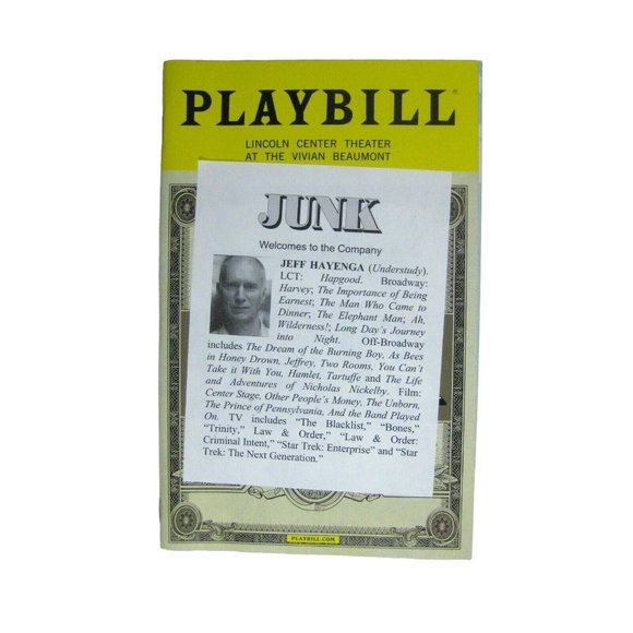 Junk Playbill Opening Night November 2017 Stephen Pasquale Stephanie Umoh NYC - Picture 2 of 8